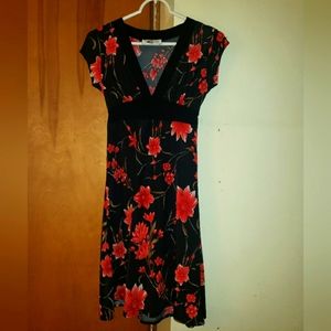 Black Screm Floral Print Dress, Women's Size S